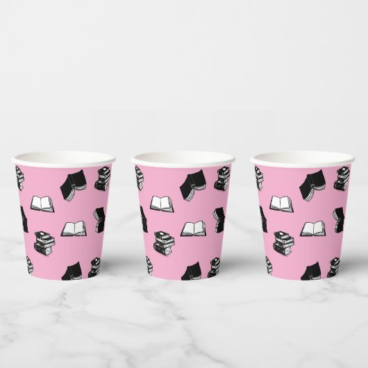 Pink Modern buchhalterisch Bibliophile Buchmuster Pappbecher (Multi)