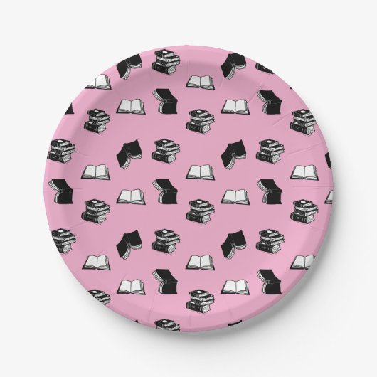 Pink Modern buchhalterisch Bibliophile Buchmuster Pappteller (Vorderseite)
