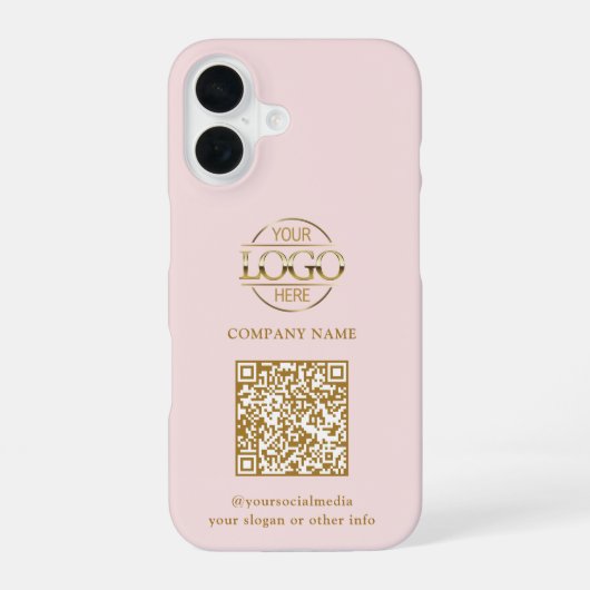 Pink Modern Business Logo & QR Code Promotional iPhone 16 Hülle (Rückseite)