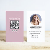 Pink Modern Business Photo QR Code Business Card Visitenkarte