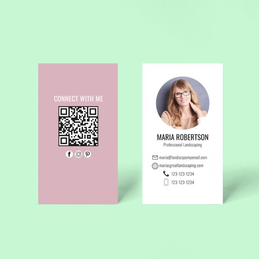 Pink Modern Business Photo QR Code Business Card Visitenkarte