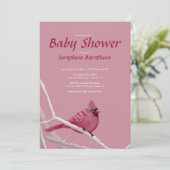 Pink Modern Christmas Kardinal Bird Baby Dusche Einladung (Stehend Vorderseite)
