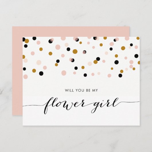 Pink Modern Confetti wirst du mein Blumenmädchen s Einladungspostkarte (Vorne/Hinten)