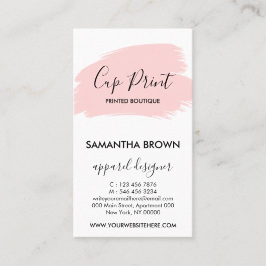 Pink Modern Cup Care Instruction - individuelle Lo Visitenkarte (Vorderseite)