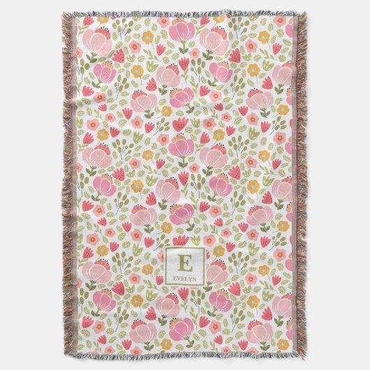 pink modern Custom Name MonogramThrow Blanket Decke (Vorderseite Vertikal)