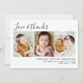 Pink Modern Drei Fotos Neues Baby Dankeskarte (Vorderseite)