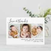 Pink Modern Drei Fotos Neues Baby Dankeskarte (Stehend Vorderseite)