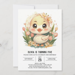 Pink Modern Duck Birthday Einladung