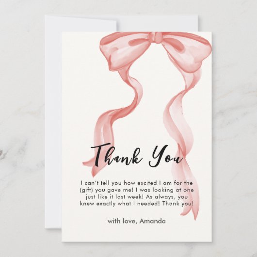 Pink Modern Elegante Bow Girl Babydusche Dankeskarte (Vorderseite)