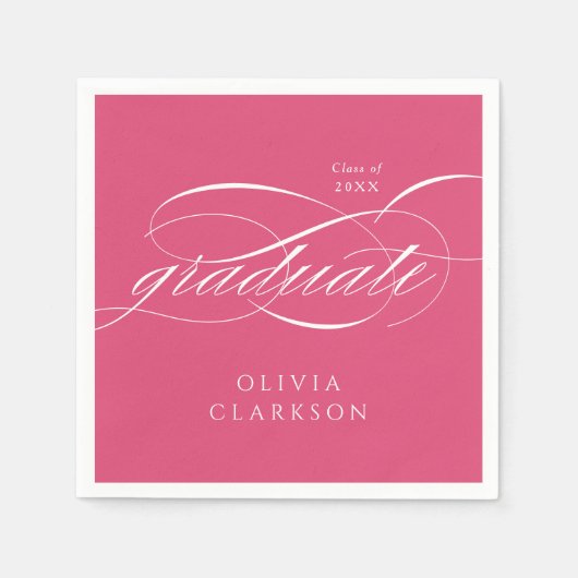 Pink Modern Elegante Script Graduation Party Serviette (Vorderseite)