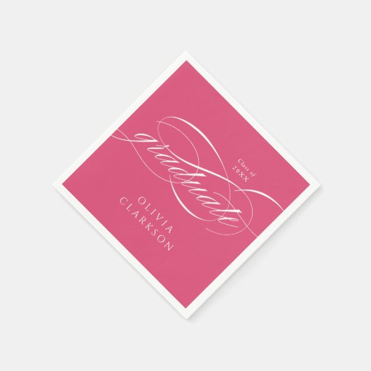 Pink Modern Elegante Script Graduation Party Serviette (Ecke)