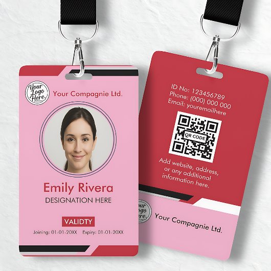 Pink Modern Employee Photo ID Card Ausweis