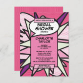 Pink Modern Fun Brautparty Comic Book Einladungspostkarte (Vorne/Hinten)