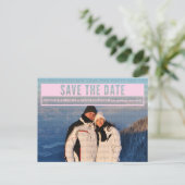 Pink Modern geschnitten Save the Date Postkarte (Stehend Vorderseite)