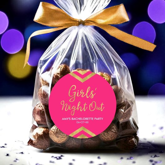 Pink Modern Girls' Night Out Imitate Gold Zickzack Runder Aufkleber