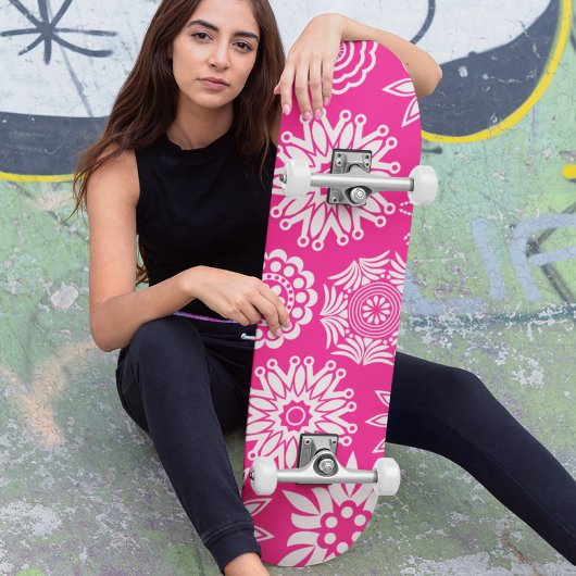 Pink Modern Girly Abstrakt Trendy Cool Floral Skateboard