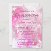 Pink Modern Glaaming Starry Quinceañera Einladung (Vorderseite)