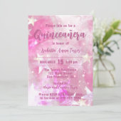 Pink Modern Glaaming Starry Quinceañera Einladung (Stehend Vorderseite)