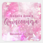 Pink Modern Glaaming Starry Quinceañera Quadratischer Aufkleber (Vorderseite)
