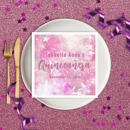 Pink Modern Glaaming Starry Quinceañera Serviette