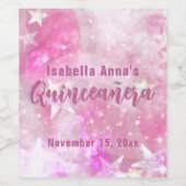 Pink Modern Glaaming Starry Quinceañera Weinetikett (Einzelnes Label)