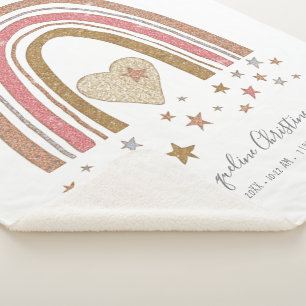 Pink Modern Glitzer Rainbow Birth Stats Girl Baby Sherpadecke