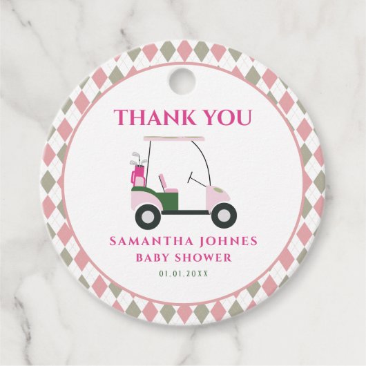 Pink Modern Golf Baby Dusche Geschenkanhänger (Vorderseite)