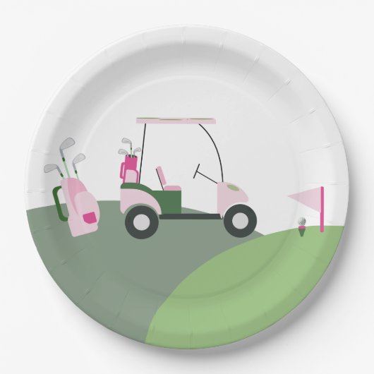 Pink Modern Golf Baby Dusche Pappteller (Vorderseite)