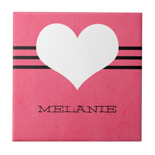 Pink Modern Heart Tile Fliese (Vorderseite)