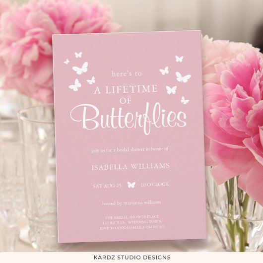 Pink Modern Hier ist eine Lebenszeit der Schmetter Einladung