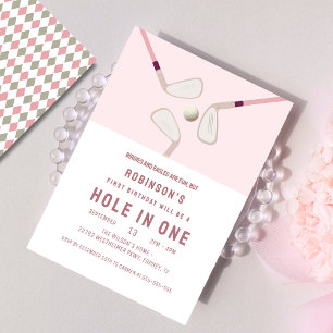 Pink Modern Hole in One Par-T Golf Geburtstag Einladung