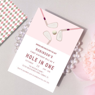Pink Modern Hole in One Par-T Golf Geburtstag Einladung
