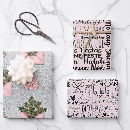 Pink Modern Holiday Wrapping Paper Geschenkpapier Set (Vorderseite)