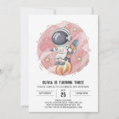 Pink Modern Journey Astronaut Geburtstag Einladung (Vorderseite)