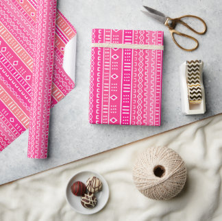 Pink Modern Mudcloth Tribal Wrapping Paper Geschenkpapier