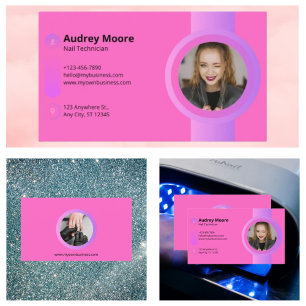 Pink Modern Nail Tech Visitenkarte