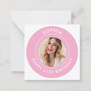 Pink Modern Niedlich Girl Happy 21. Geburtstag Fot Mitteilungskarte