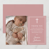 Pink Modern Photo Baptism Christening Dankeskarte (Vorne/Hinten)