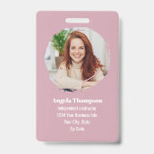 Pink Modern Photo QR Code Employee Ausweis (Vorderseite)