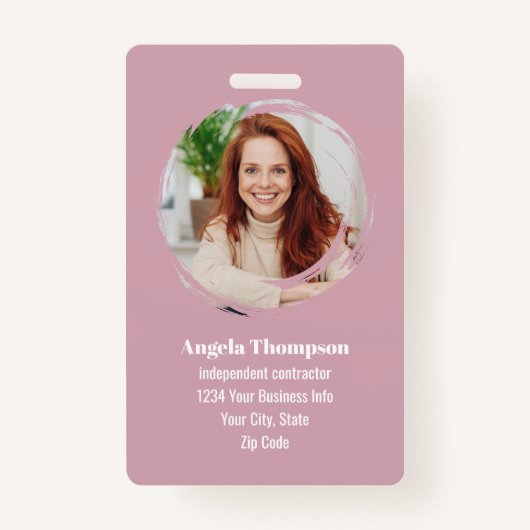 Pink Modern Photo QR Code Employee Ausweis (Vorderseite)