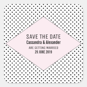 Pink Modern Polka Dots Save the Date Quadratischer Aufkleber