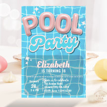 Pink Modern Preppy Girls Pool Birthday Chic