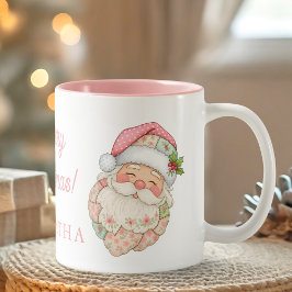 Pink Modern Santa Claus Name Mug Zweifarbige Tasse
