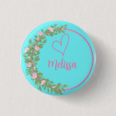 Pink Modern Script Girly Monogram Name Button (Vorderseite)