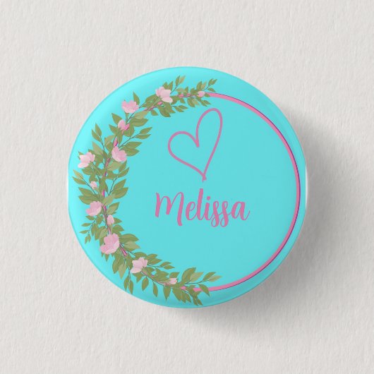 Pink Modern Script Girly Monogram Name Button (Vorderseite)