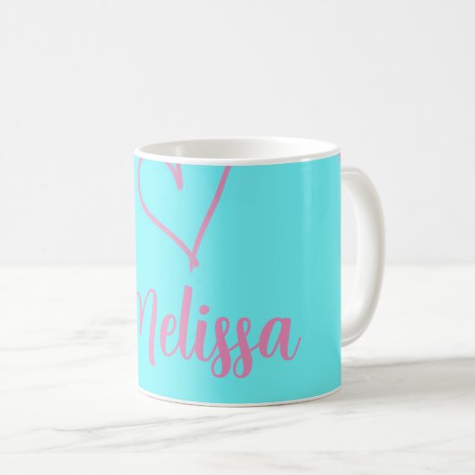 Pink Modern Script Girly Monogram Name Kaffeetasse (VorderseiteRechts)
