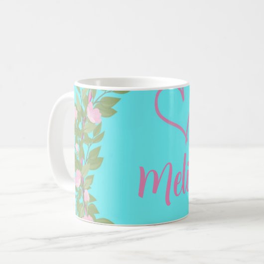 Pink Modern Script Girly Monogram Name Kaffeetasse (Vorderseite Links)