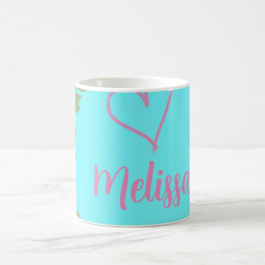 Pink Modern Script Girly Monogram Name Kaffeetasse (Mittel)