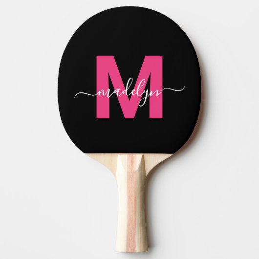 Pink Modern Script Name Monogram Tischtennis Schläger (Vorderseite)
