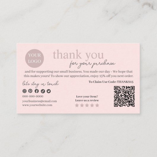 Pink Modern Script QR Code, vielen Dank Visitenkarte (Rückseite)